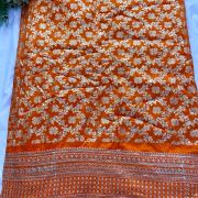 Sleeveless Brocade Jumpsuit In Orange Colour