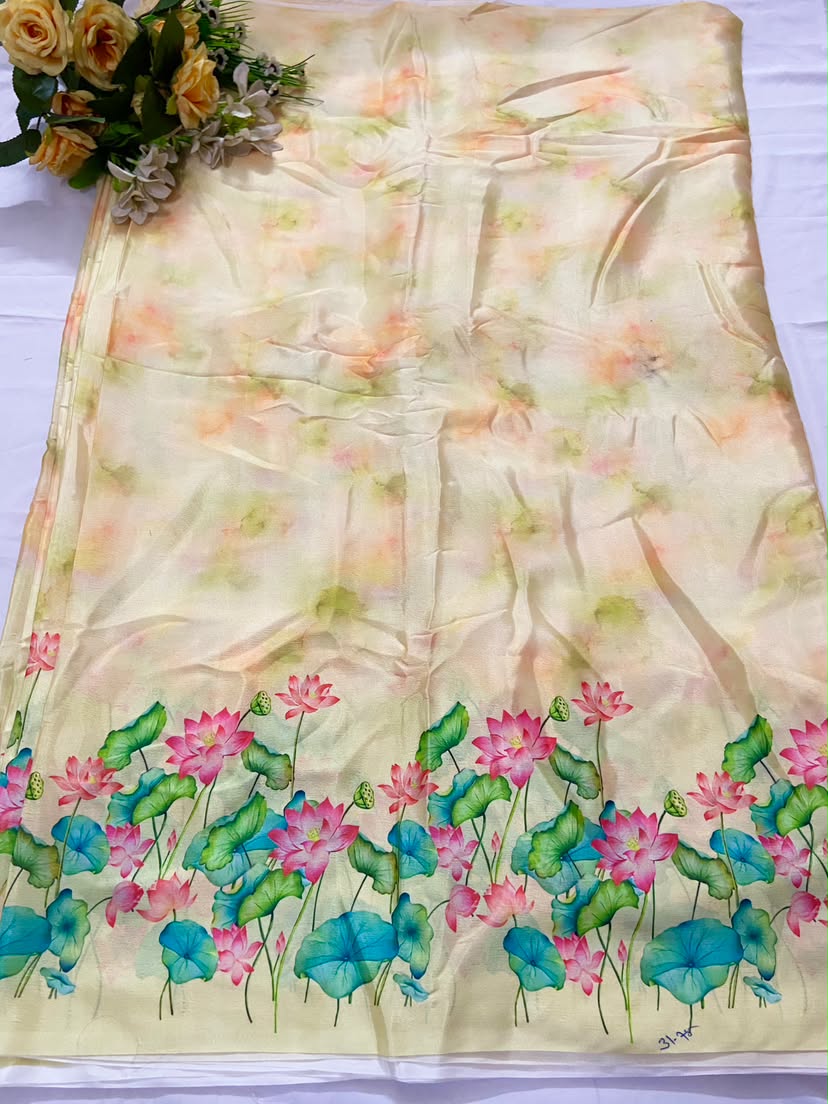 Halter Neck Crop Top & Lotus Print Palazo Set With Ruffle Dupatta
