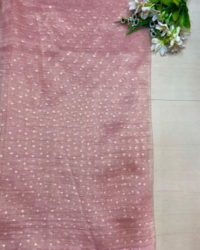 Pure Crush Tissue Fabric With Buti All Over In Blush Pink Colour