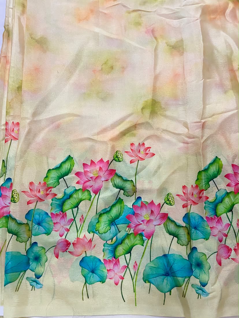 Halter Neck Crop Top & Lotus Print Palazo Set With Ruffle Dupatta