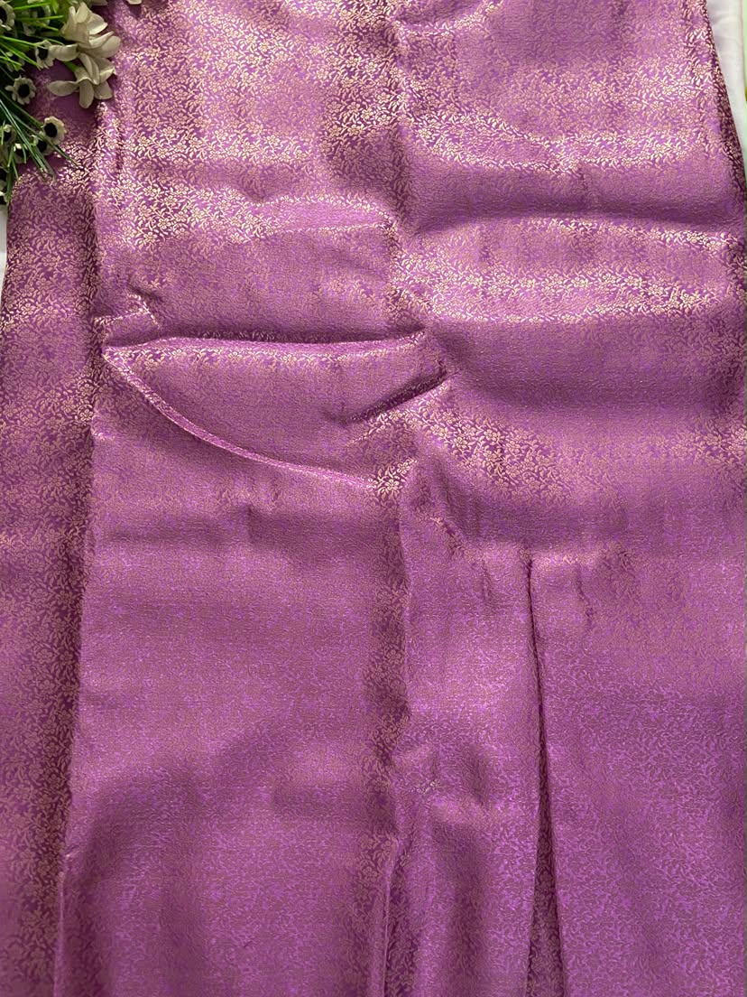 Purple Brocade Banarasi Silk Fabric With Golden Weaving