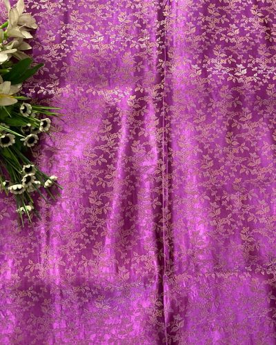 Purple Brocade Banarasi Silk Fabric With Golden Weaving