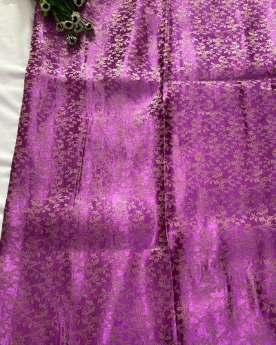 Purple Brocade Banarasi Silk Fabric With Golden Weaving