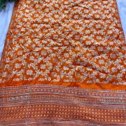 Sleeveless Brocade Jumpsuit In Orange Colour