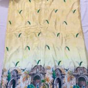 Peacock Print Chinon Lehenga In Cream Colour