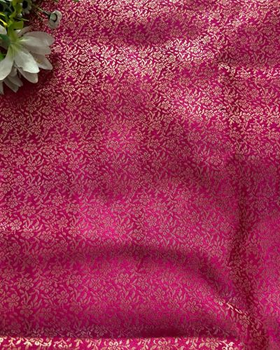 Pink Brocade Banarasi Silk Fabric With Golden Weaving