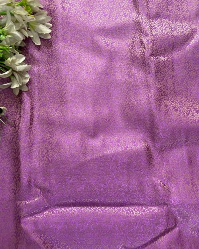 Purple Brocade Banarasi Silk Fabric With Golden Weaving