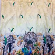 Peacock Print Chinon Lehenga In Cream Colour