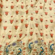 Chinon Fabric With Peacock Print In Daman Style In Cream Colour