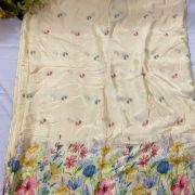 Chinon Fabric with Floral Print In Daman Style In Cream Colour