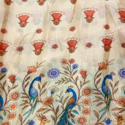 Chinon Fabric With Peacock Print In Daman Style In Cream Colour