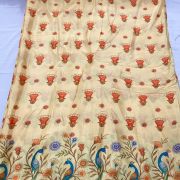 Chinon Fabric With Peacock Print In Daman Style In Cream Colour