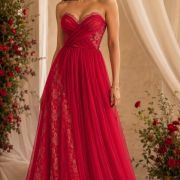 Sweetheart Neck Gown In Red Colour