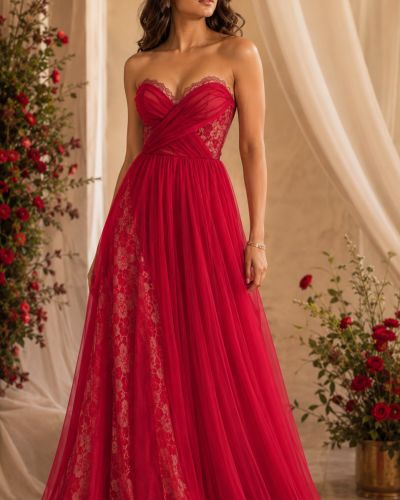 Sweetheart Neck Gown In Red Colour
