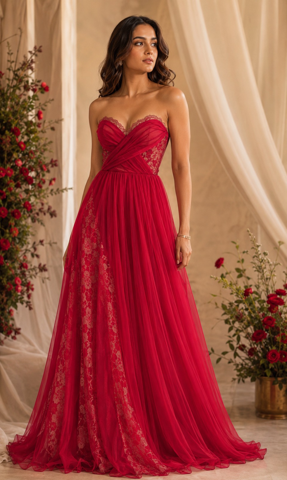 Sweetheart Neck Gown In Red Colour