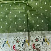 Peacock Printed Silk Lehenga In Olive Green Colour