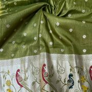 Peacock Printed Silk Lehenga In Olive Green Colour
