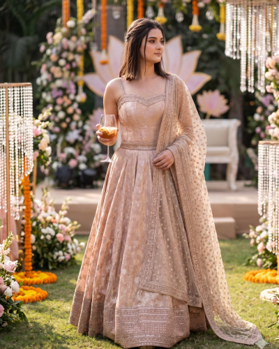 Banarasi Anarkali In Cream Colour