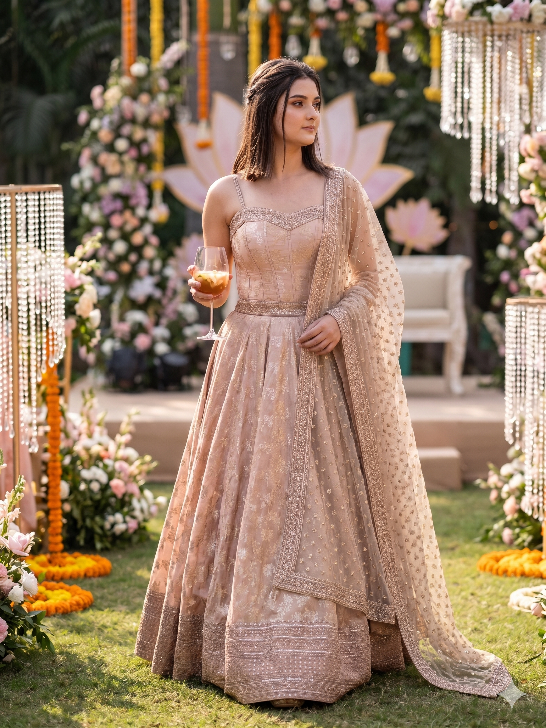 Banarasi Anarkali In Cream Colour