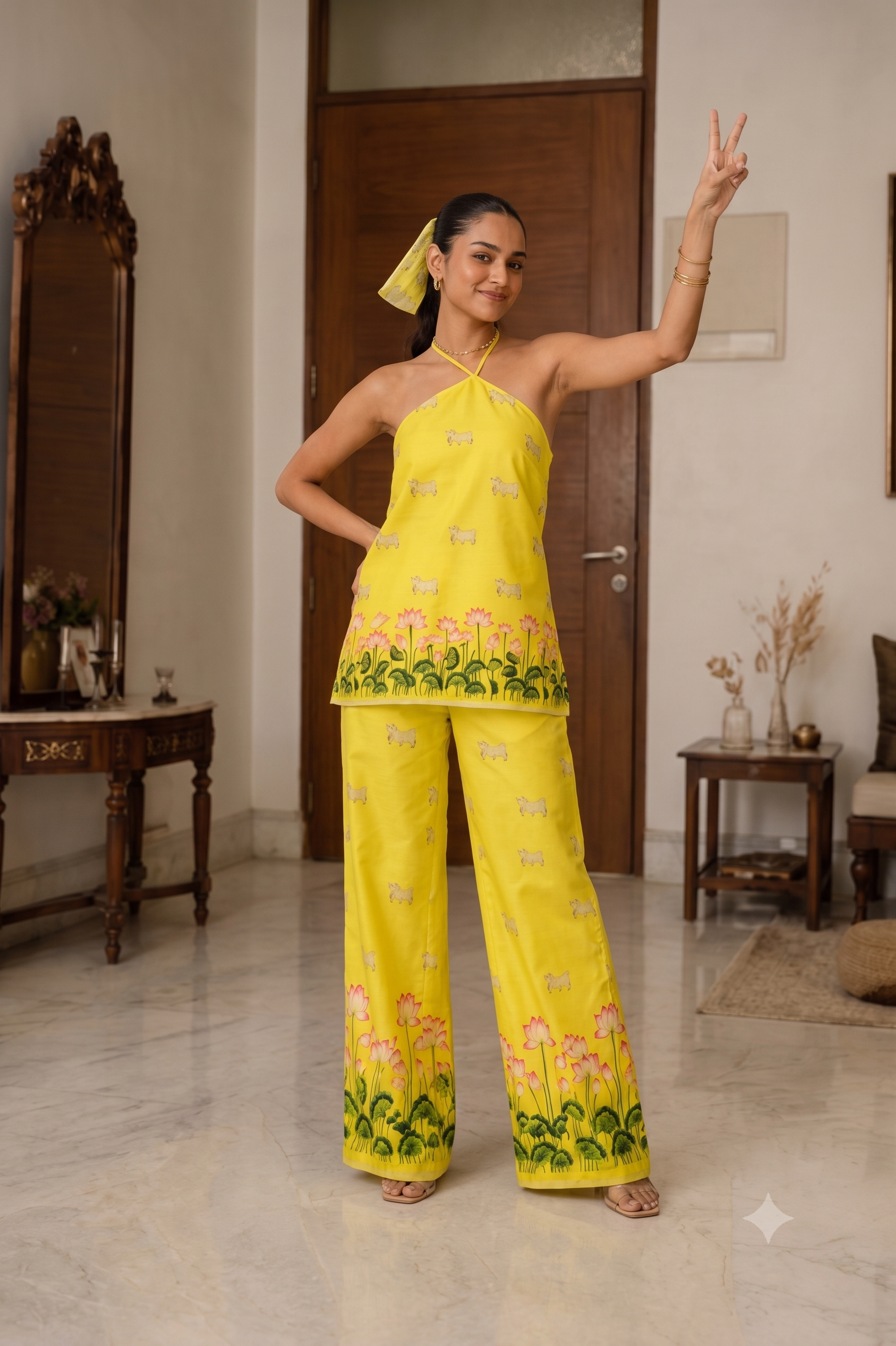 Sunshine Yellow Heritage Print Co-ords Sets- Sister Twinning