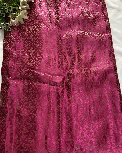 Rani Pink Brocade Banarasi Silk Fabric With Golden Weaving