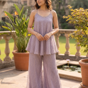 Golden Mukesh Organza Tissue Peplum & High-Slit Tunics – Sister Twinning
