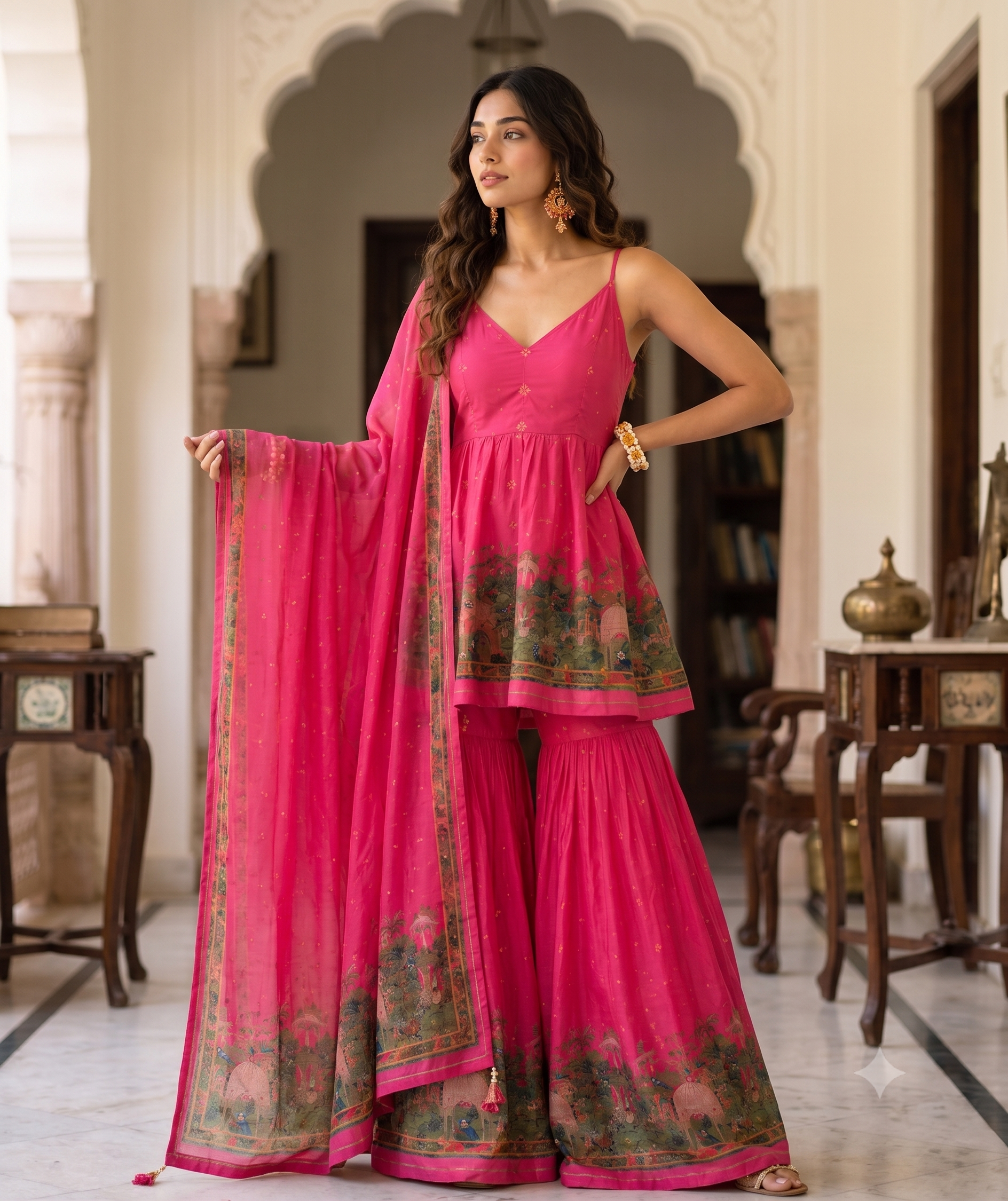 Sun-Kissed Yellow & Rani Pink Peplum Top & Gharara – Sister Twinning Edit