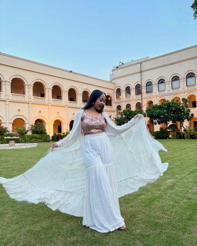 Three Piece Sharara Set In White Colour