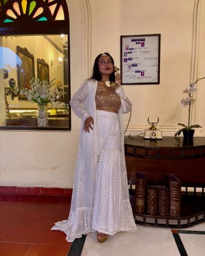 Three Piece Sharara Set In White Colour