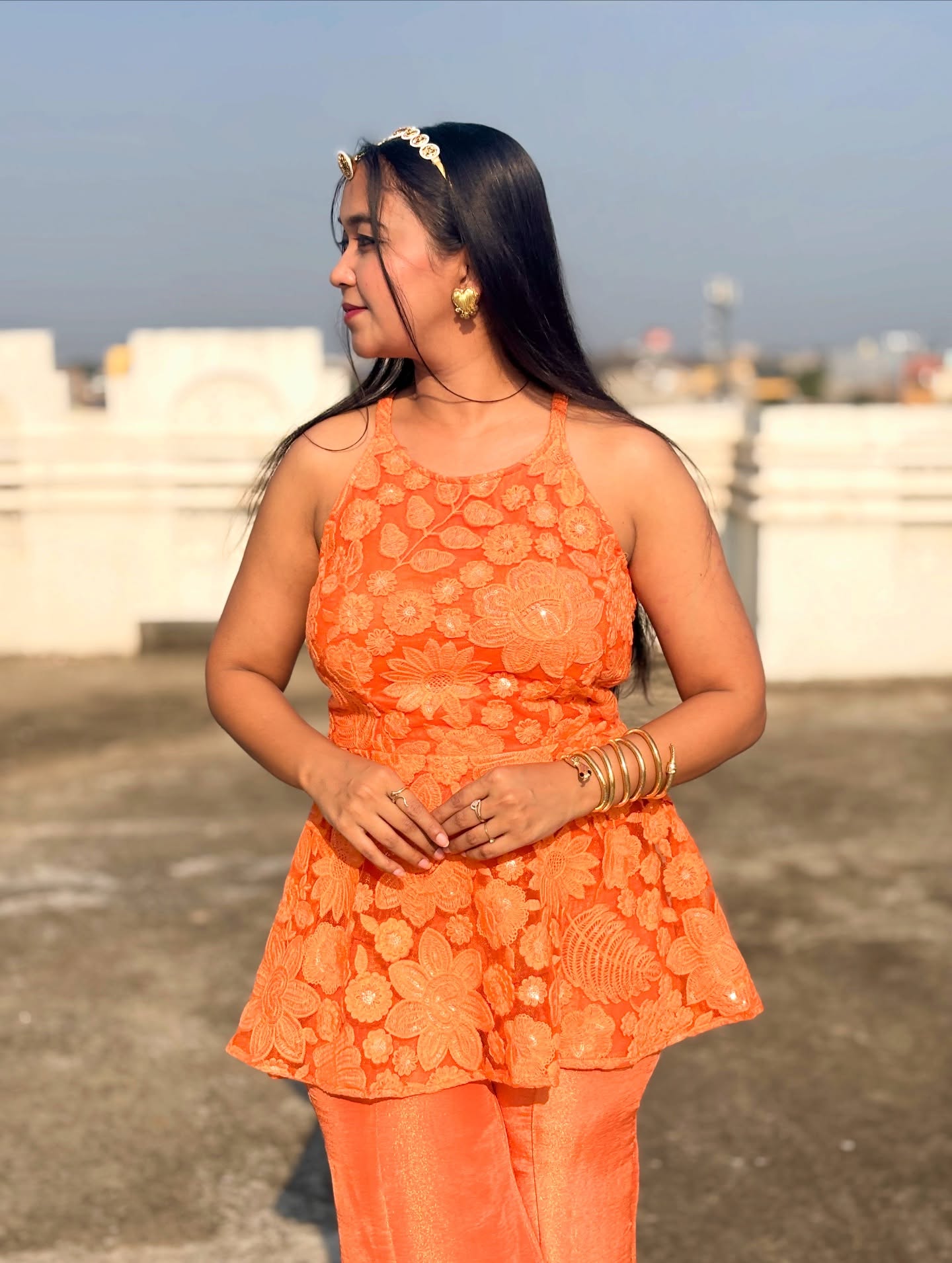 Floral Co-Ord Set In Orange Colour