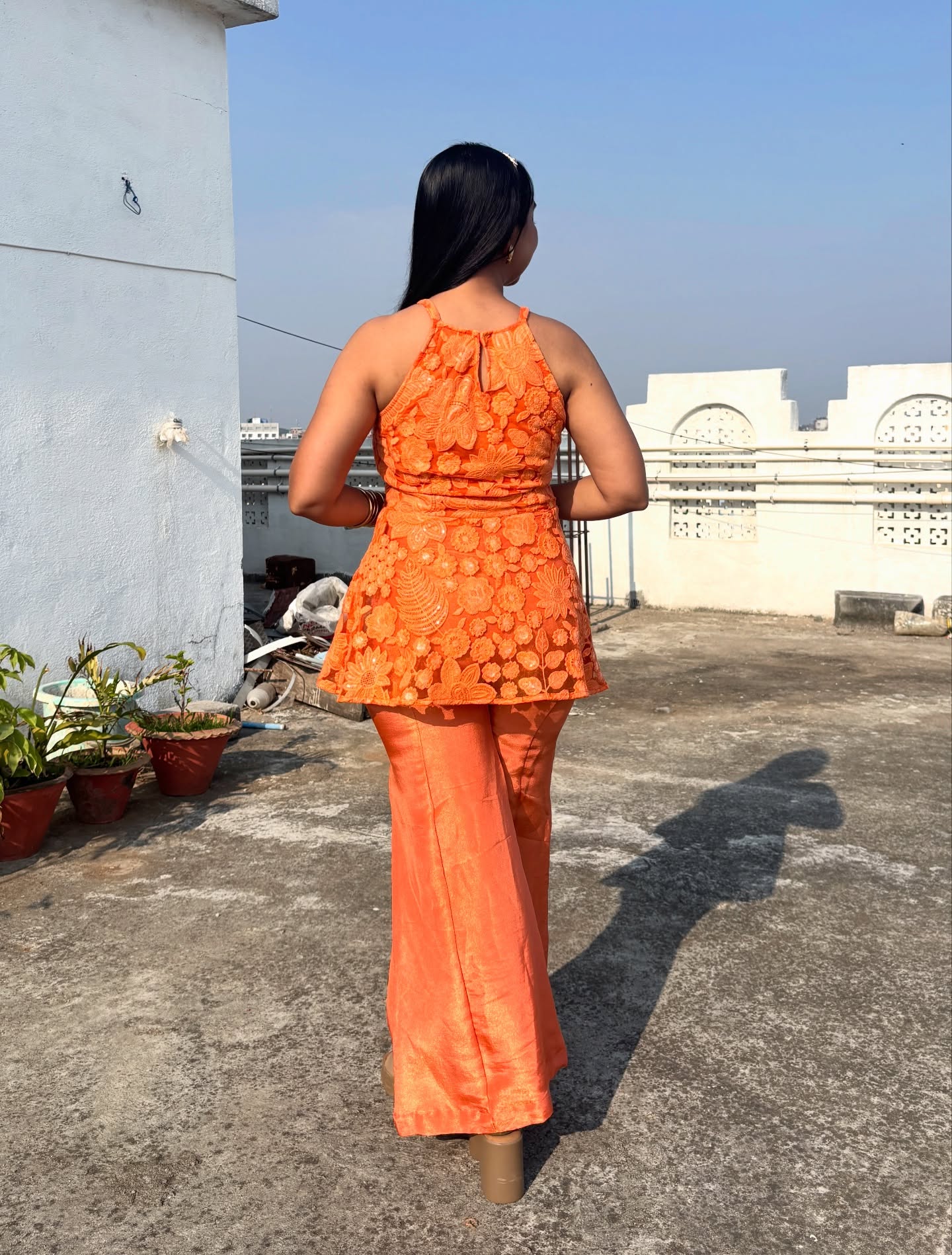 Floral Co-Ord Set In Orange Colour