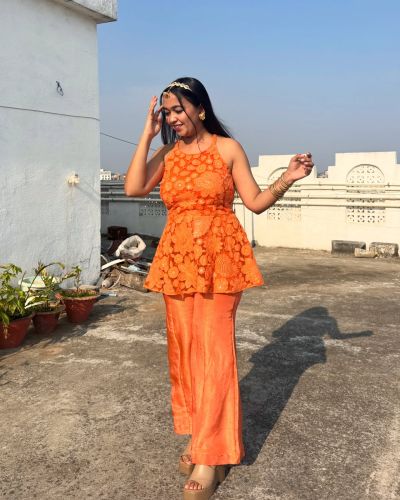 Floral Co-Ord Set In Orange Colour