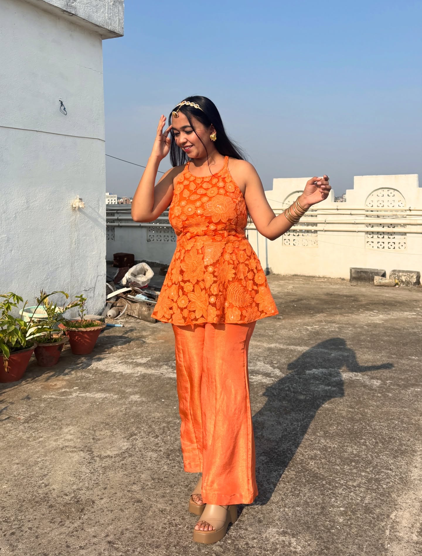 Floral Co-Ord Set In Orange Colour