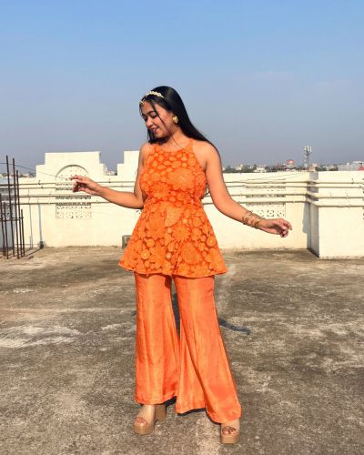 Floral Co-Ord Set In Orange Colour