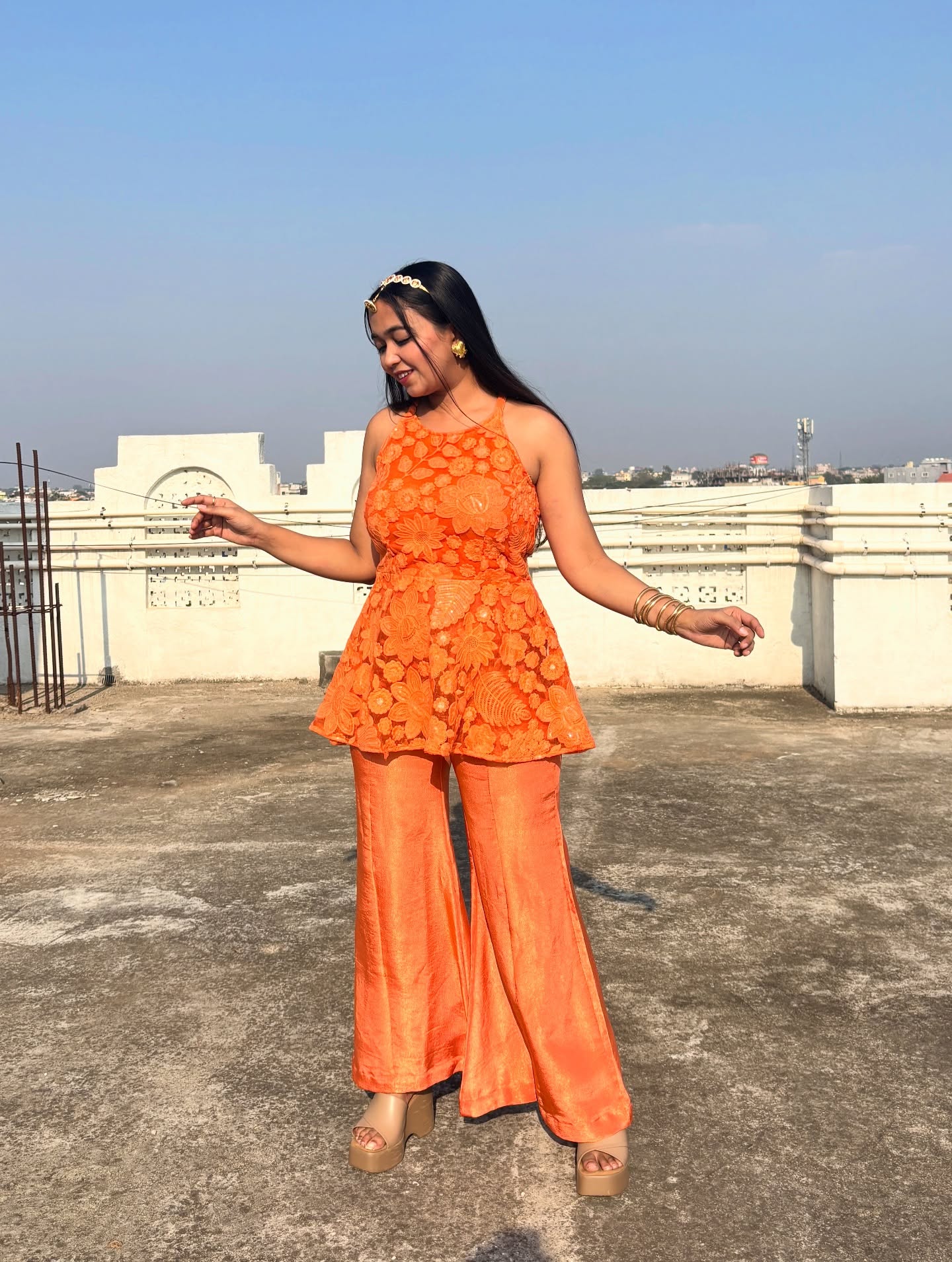 Floral Co-Ord Set In Orange Colour