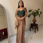 Golden Open Saree With Corset Blouse