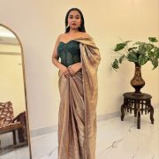 Golden Open Saree With Corset Blouse