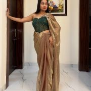 Golden Open Saree With Corset Blouse