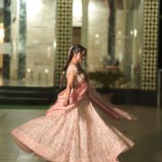 Gota And Mukesh Embroidered Pastel Pink Flared Lehenga Set In Tissue Fabric
