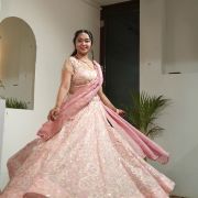 Gota And Mukesh Embroidered Pastel Pink Flared Lehenga Set In Tissue Fabric
