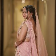 Gota And Mukesh Embroidered Pastel Pink Flared Lehenga Set In Tissue Fabric