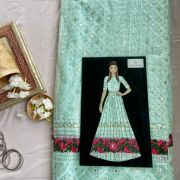 Sequin Embroidered Long Sheer Jacket With Inner Crop Top and Wide-Leg Palazo Set In Powder Blue Colour