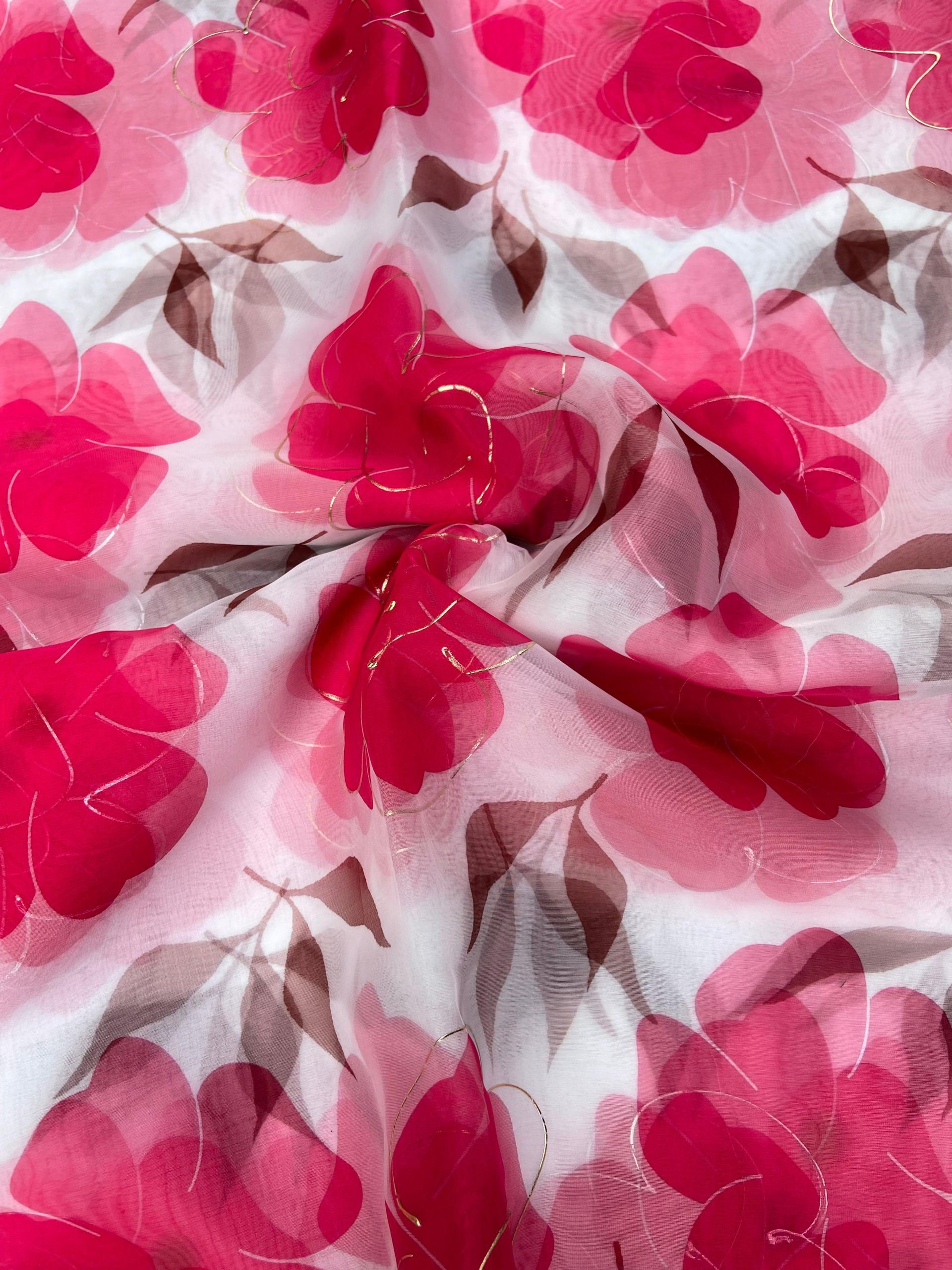 Floral Printed Organza Belted Top With Flared Palazo