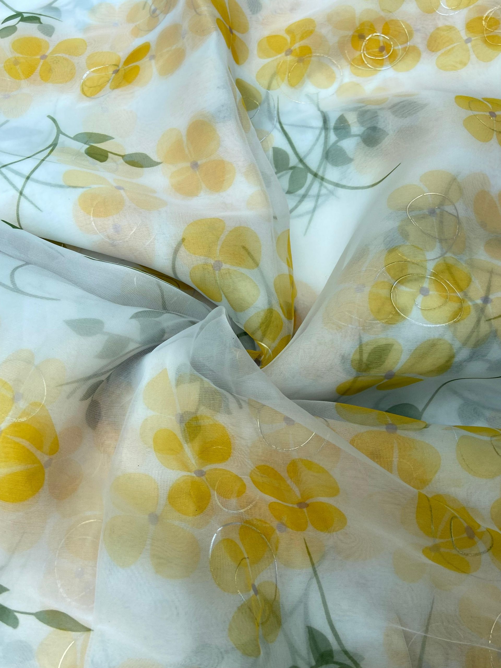 Floral Printed Organza Belted Top With Flared Palazo