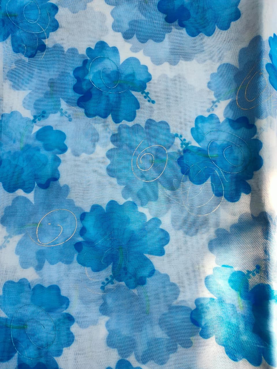 Floral Print Organza Cape With Crop Top & Wide-Leg Palazo Set in Sky Blue Colour