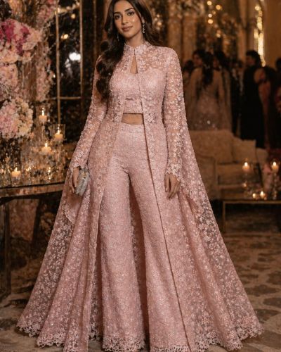 Co-ord Set With Cape In Pastel Pink Colour