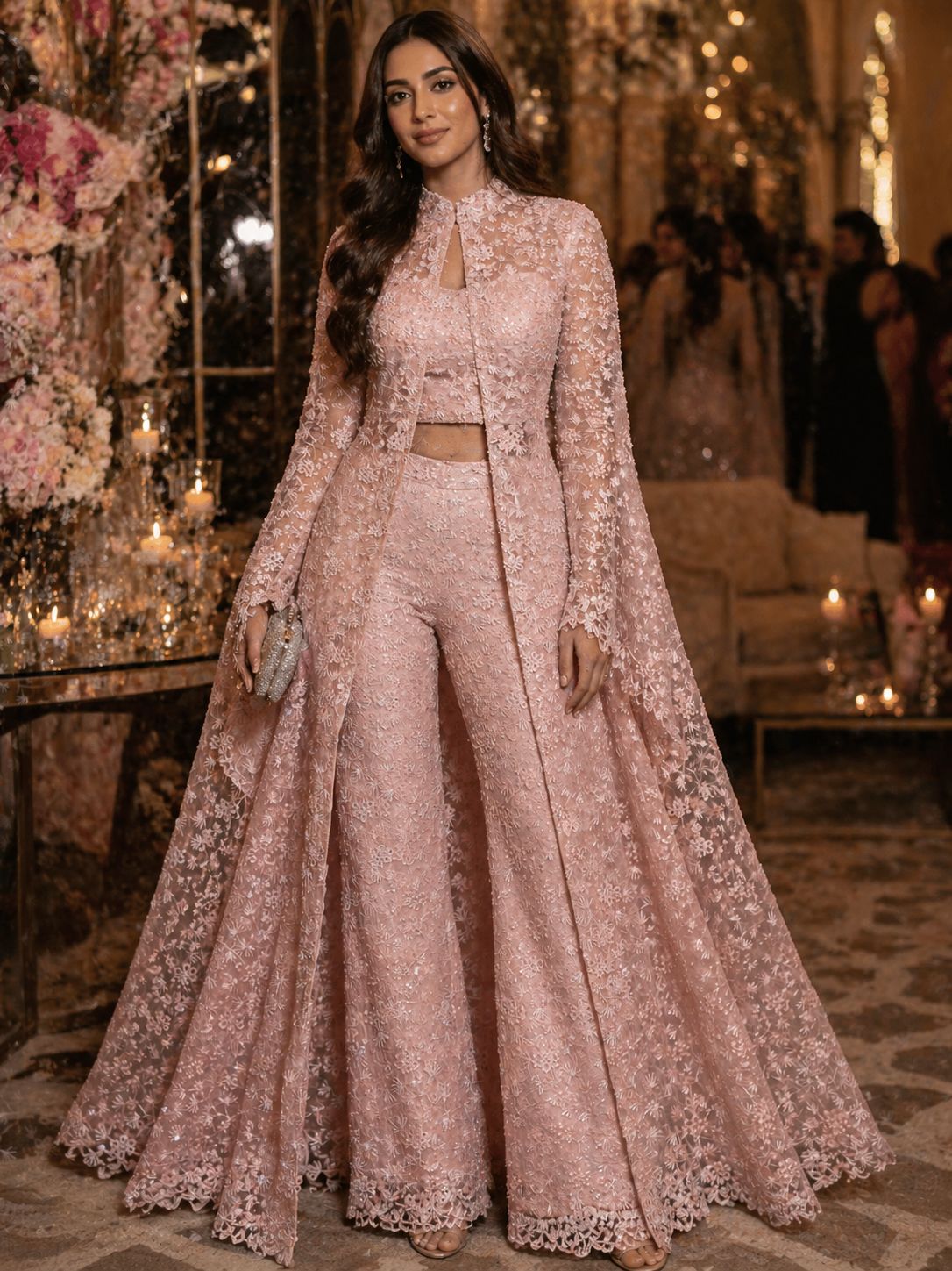 Co-ord Set With Cape In Pastel Pink Colour