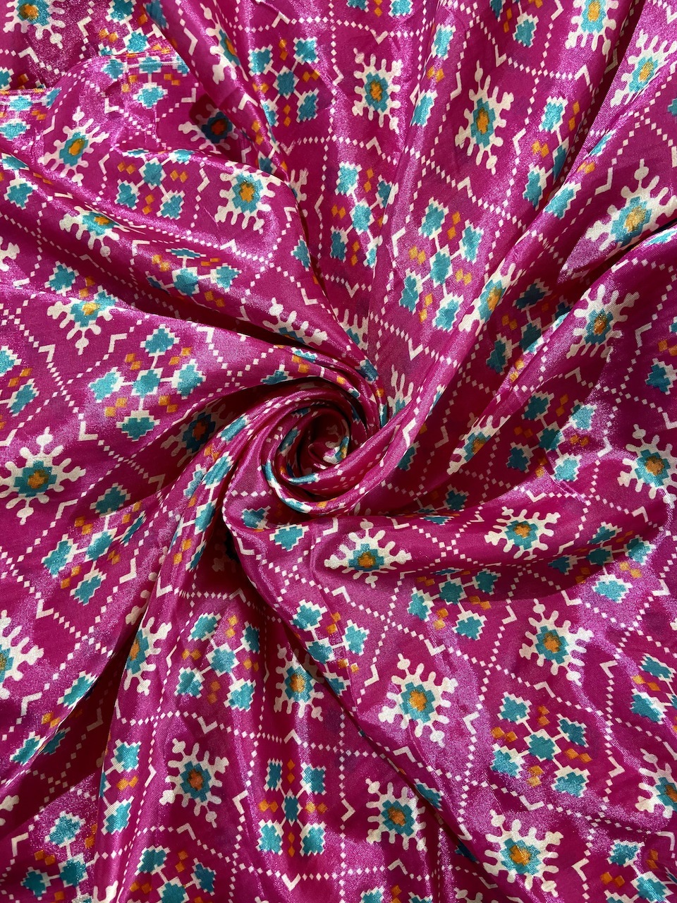 Patola Print Scalloped Dupatta with Crop Blouse and Tiered Sharara In Pink Colour