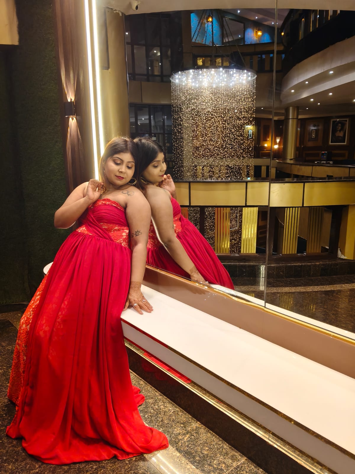 Sweetheart Neck Gown In Red Colour- Net & Georgette