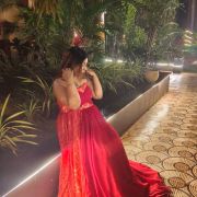 Sweetheart Neck Gown In Red Colour- Net & Georgette